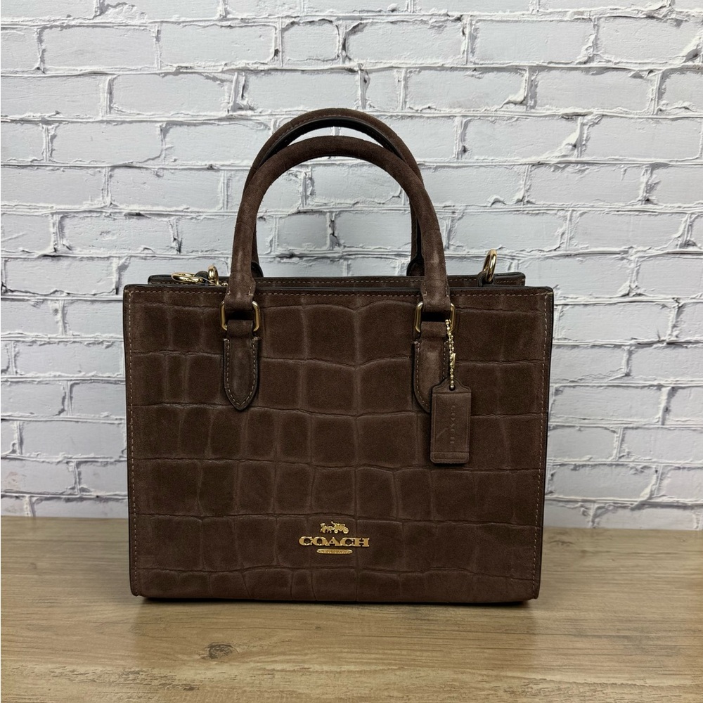 NWT Coach Maggie Small Tote Gold hardware/Maple Crocodile-embossed suede CCC71